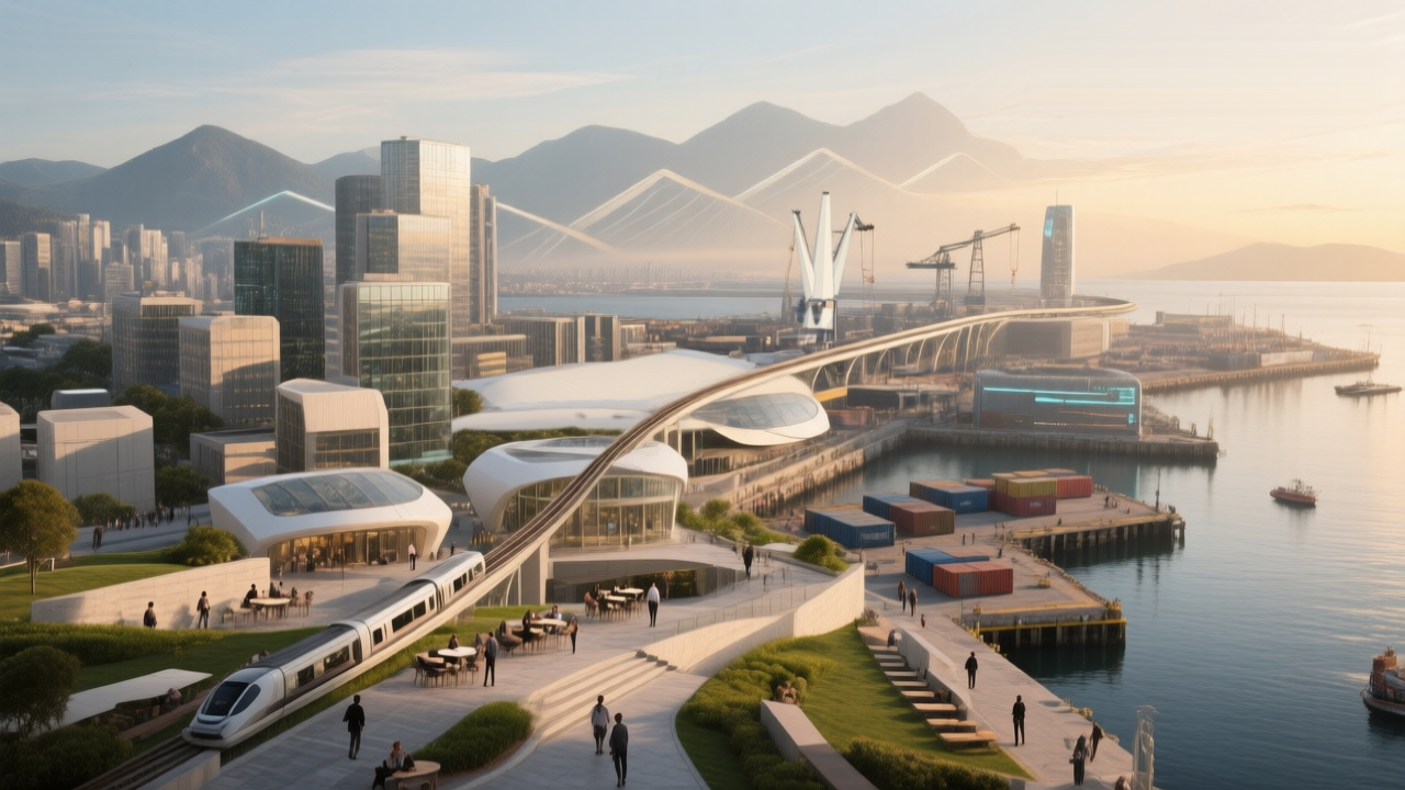 Choosely World Ahead 2026: a plausible coastal city shaped by today’s verified AI capabilities